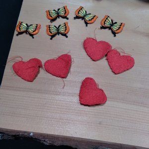 3/$12.  Lot of 10 Vintage sewing patches. 5 hearts and 5 butterflies.